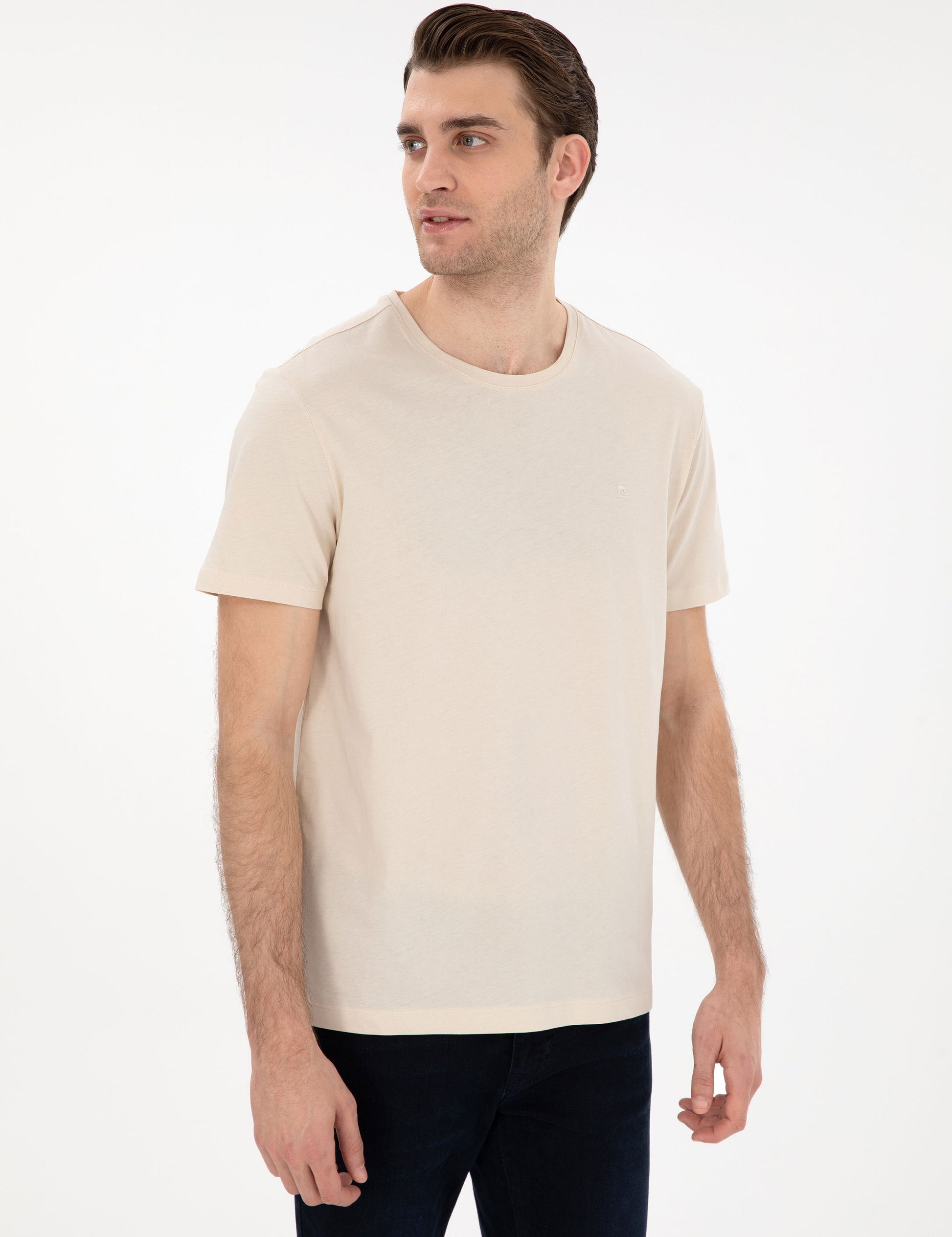 Beige Slim Fit Basic T-Shirt
