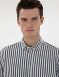 Navy Blue Regular Fit Striped Long Sleeve Shirt