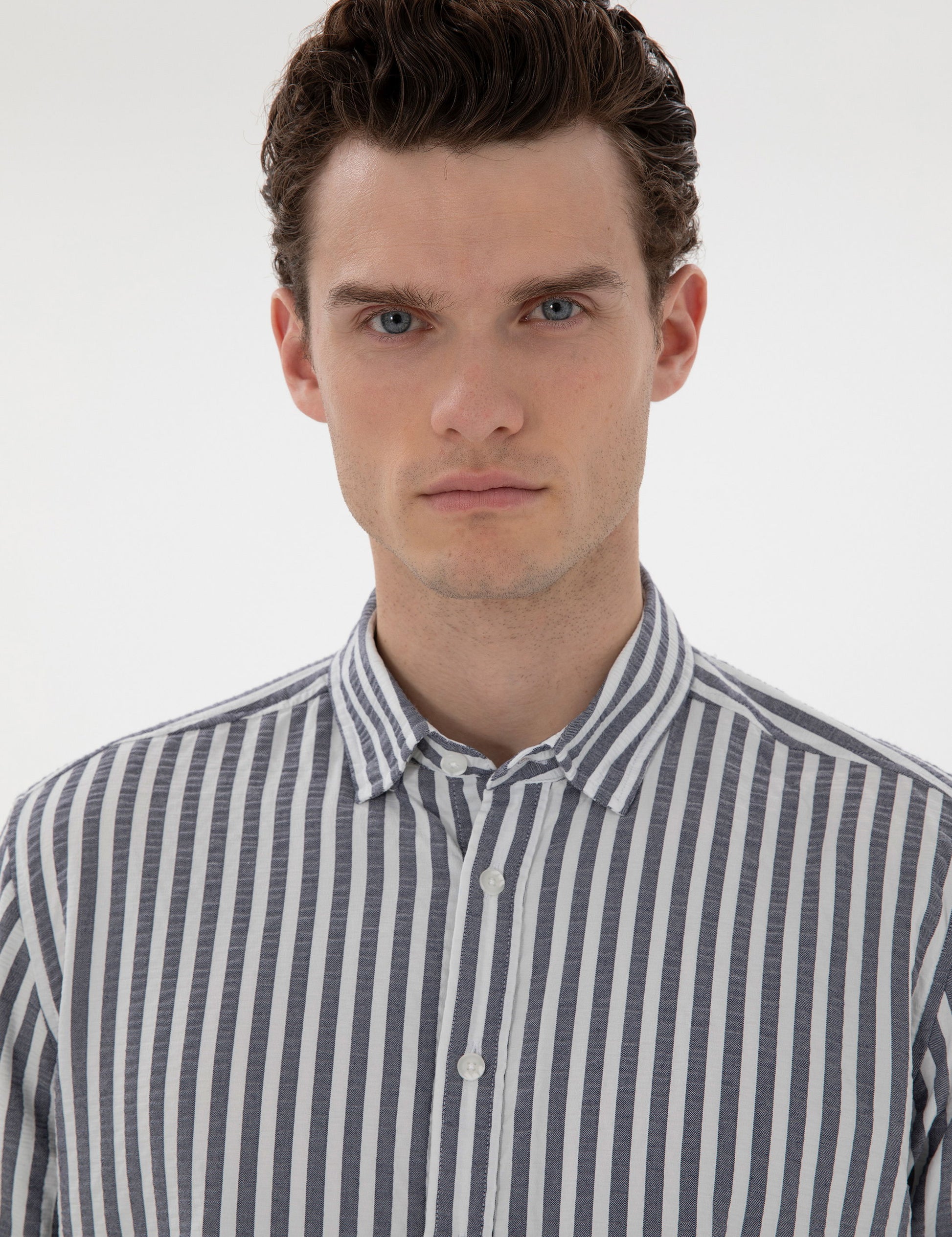 Navy Blue Regular Fit Striped Long Sleeve Shirt