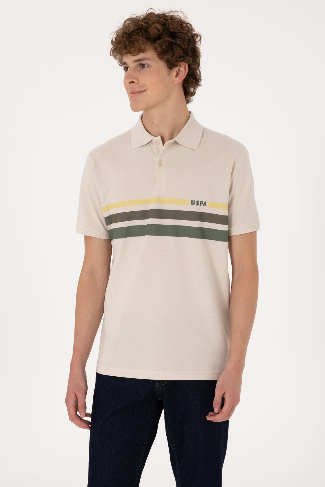Men's Regular Fit Polo Neck Stone T-Shirt