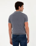 Indigo Slim Fit Zipper Polo Neck Linen Blend Knitwear T-Shirt