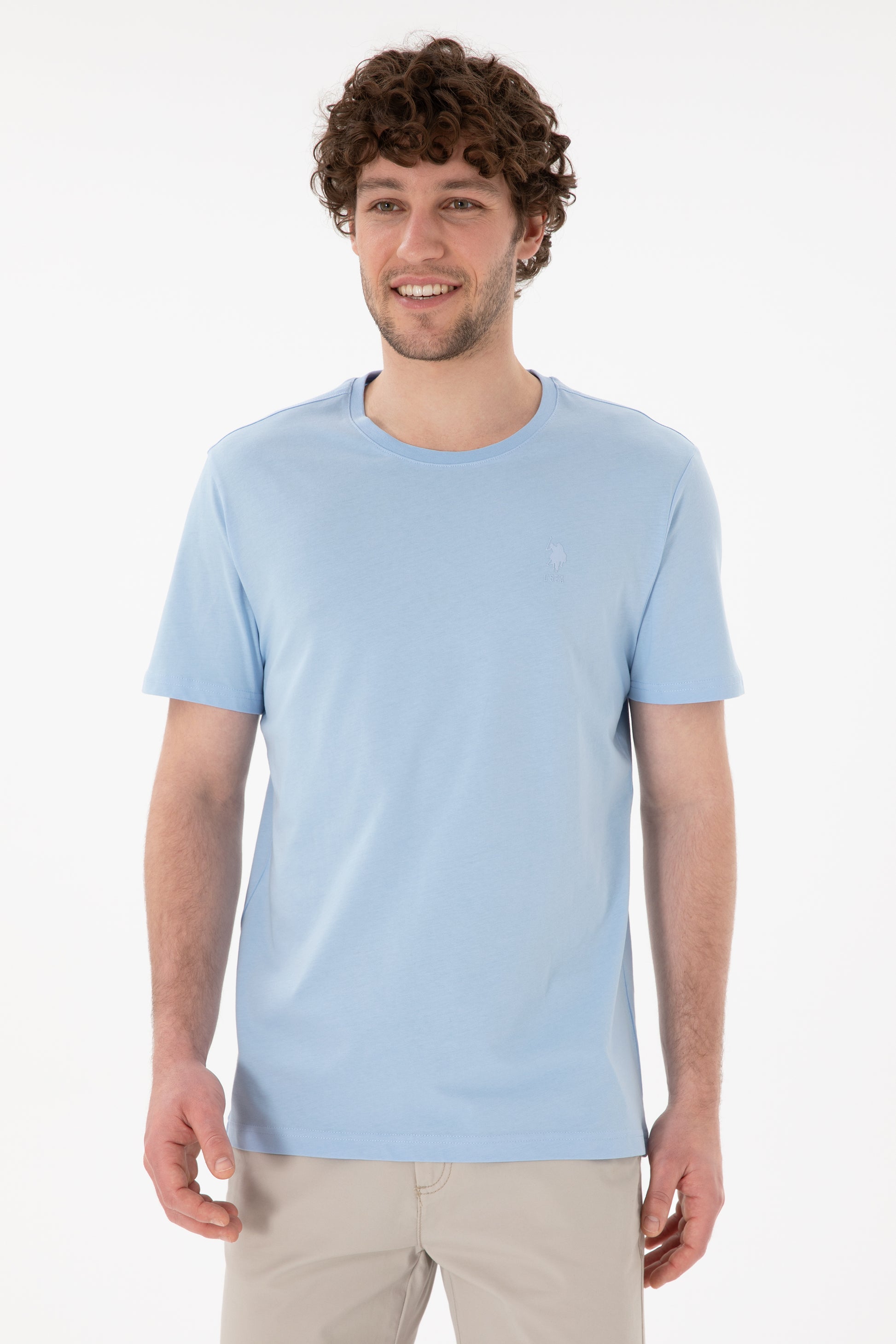 Men's Regular Fit Crew Neck Blue Basic T-Shirt