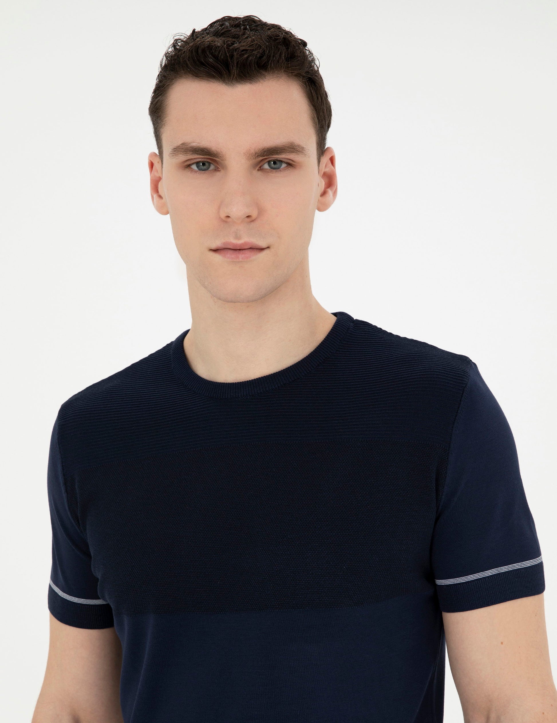 Navy Blue Slim Fit Crew Neck Sweater T-Shirt