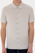 Men's Regular Fit Light Grey Buttoned Knitwear T-Shirt