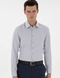 Grey Italian Collar Ruffle Long Sleeve Shirt