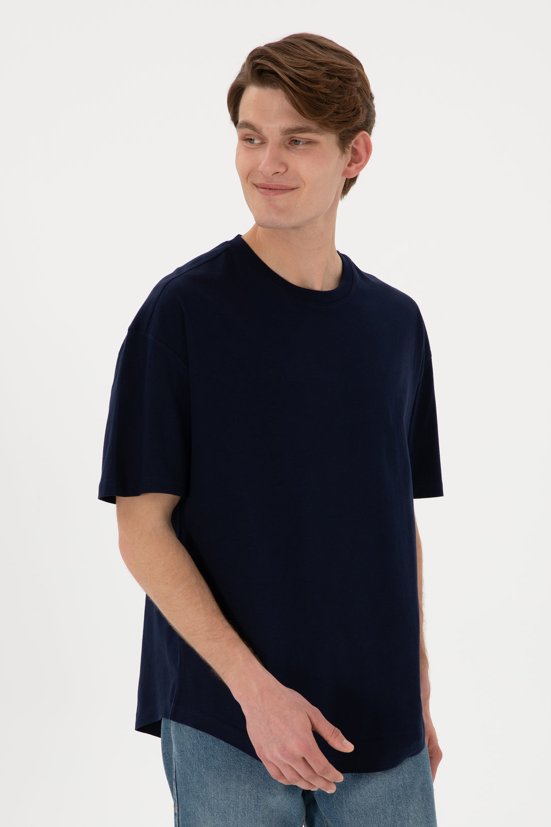 Men's Long Fit Crew Neck Navy Basic T-Shirt