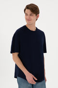 Men's Long Fit Crew Neck Navy Basic T-Shirt