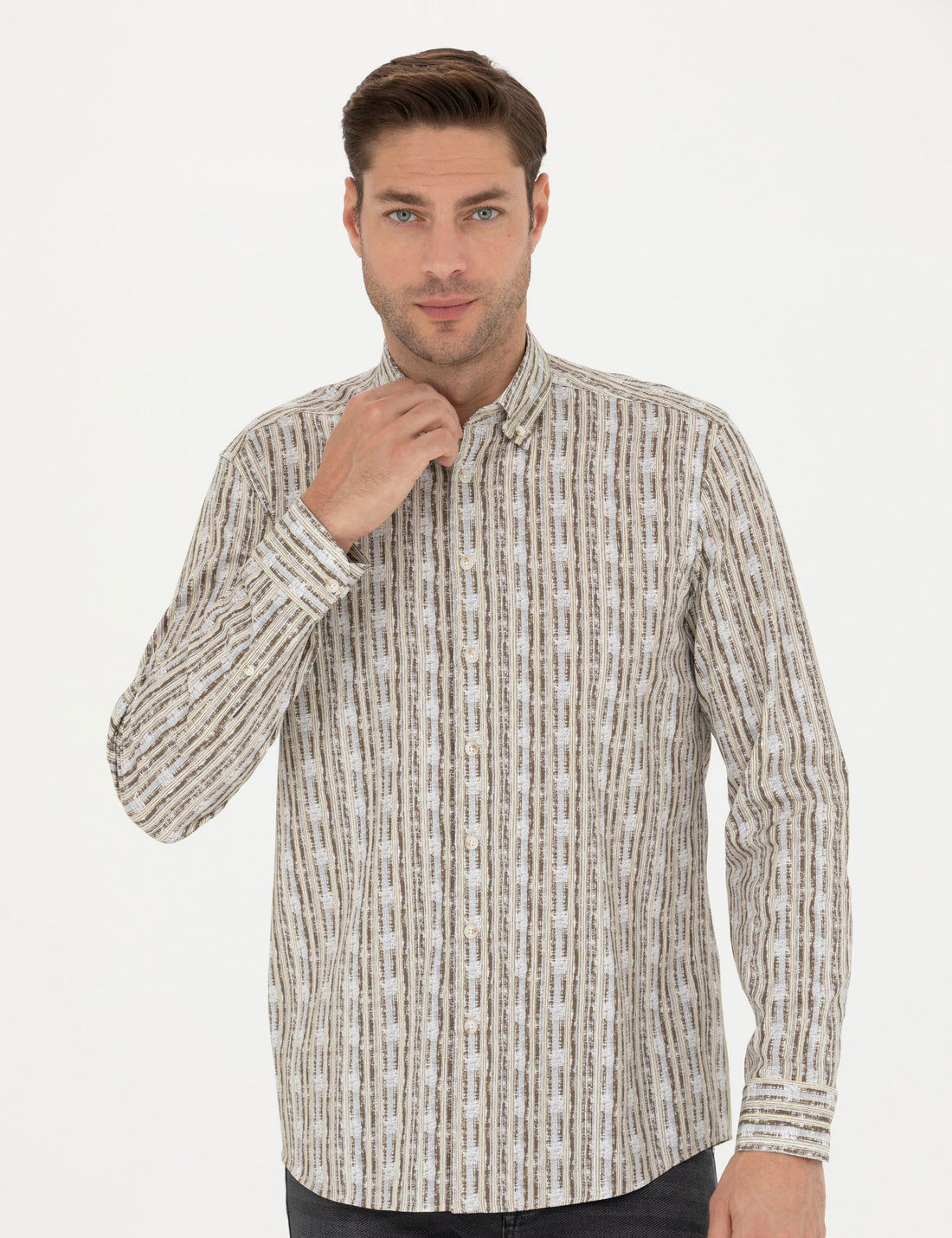 Khaki Regular Fit Long Sleeve Shirt