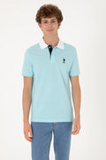 Men's Regular Fit Polo Neck Aqua T-Shirt