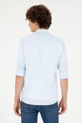 Men's Light Blue Long Sleeve Basic Shirt