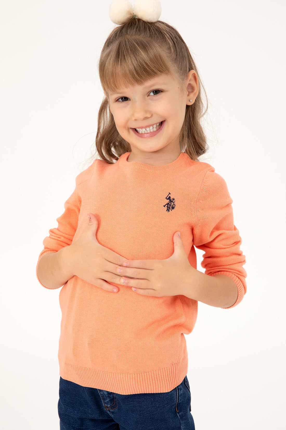 Girls' Salmon Melange Crew Neck Basic Sweater