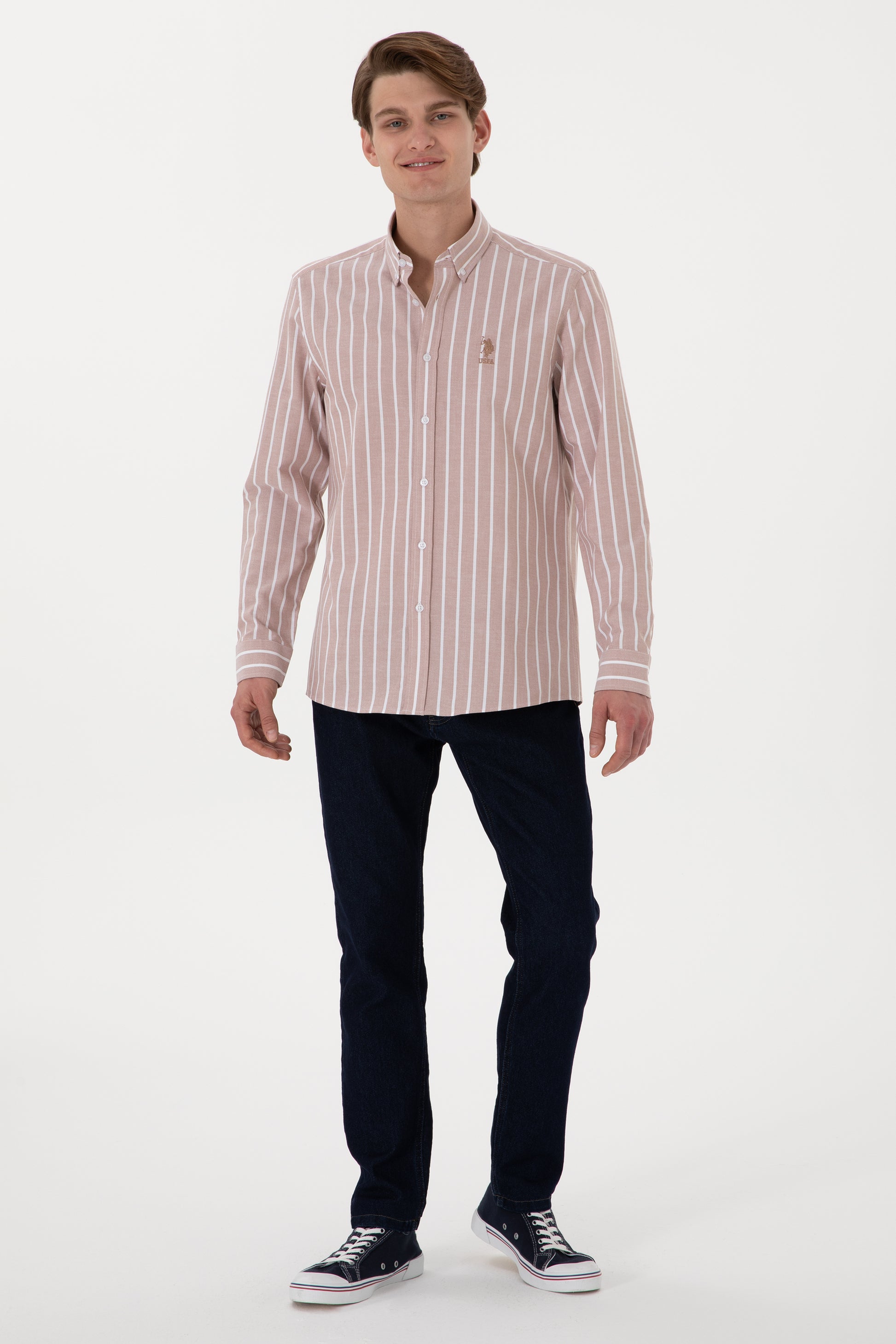 Men's Striped Camel Long Sleeve Shirt