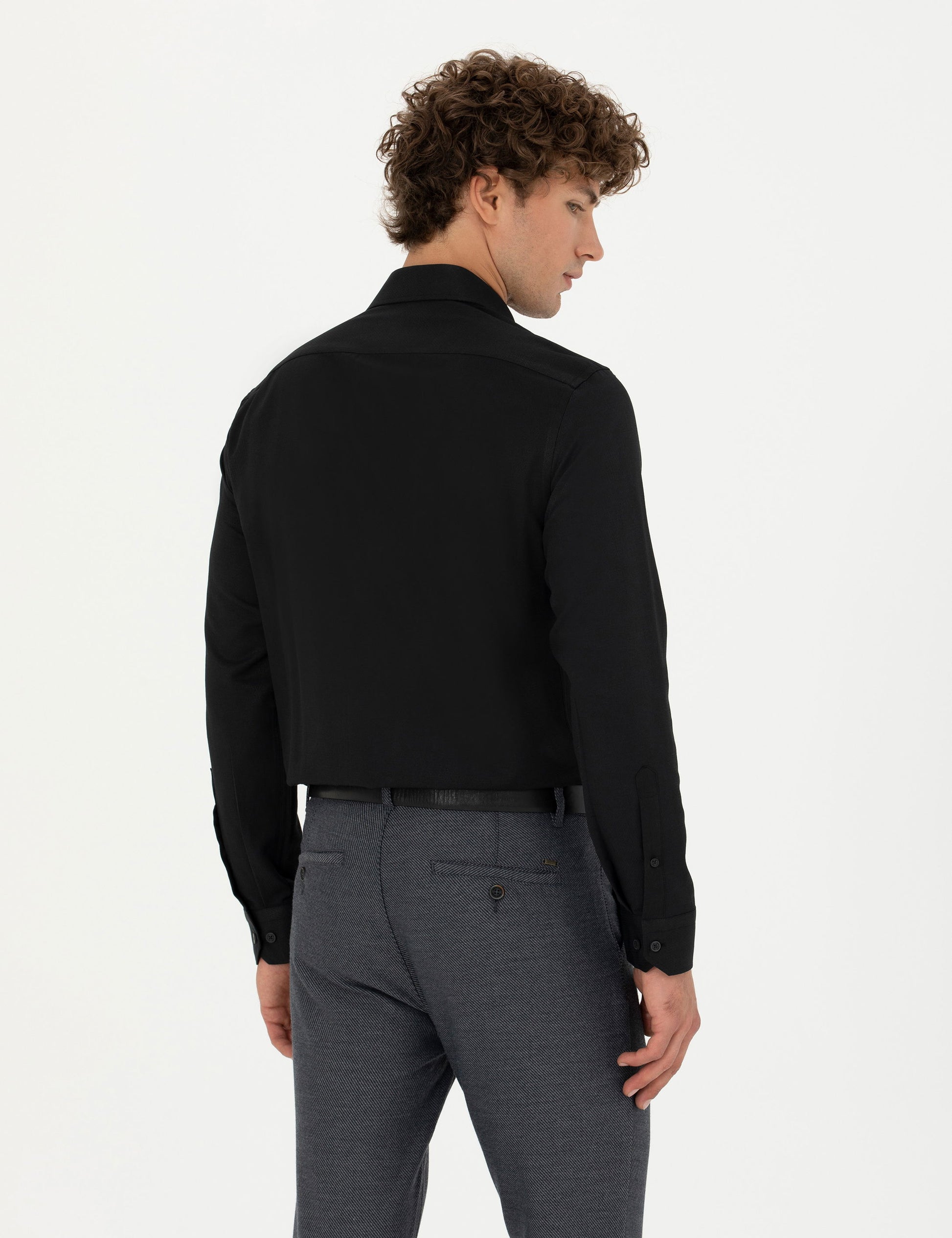 Black Slim Fit Long Sleeve Shirt