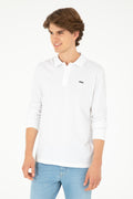 Men's Regular Fit Polo Neck White Basic Sweatshirt