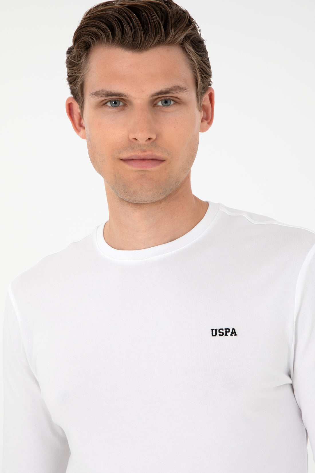 Men's Slim Fit Crew Neck White Basic Sweatshirt