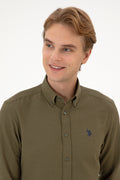 Men's Khaki Long Sleeve Basic Shirt