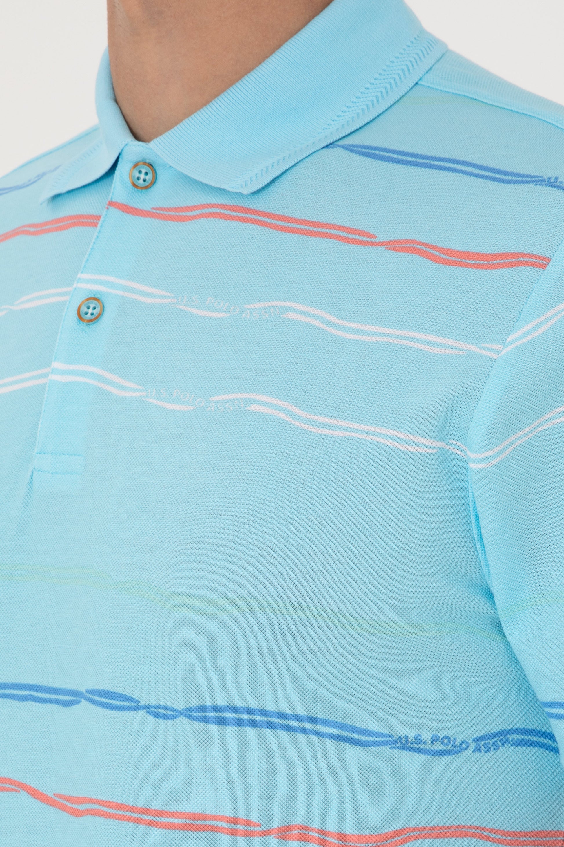 Men's Regular Fit Polo Neck Aqua T-Shirt