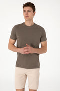 Men's Regular Fit Crew Neck Khaki T-Shirt