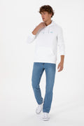 Erkek Regular Fit Kapüşonlu Beyaz Basic Sweatshirt