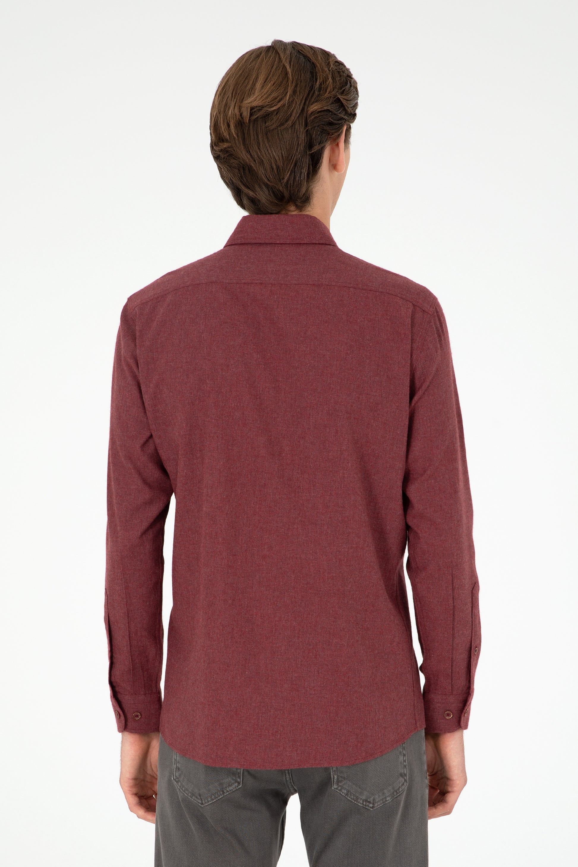 Men's Burgundy Long Sleeve Basic Shirt