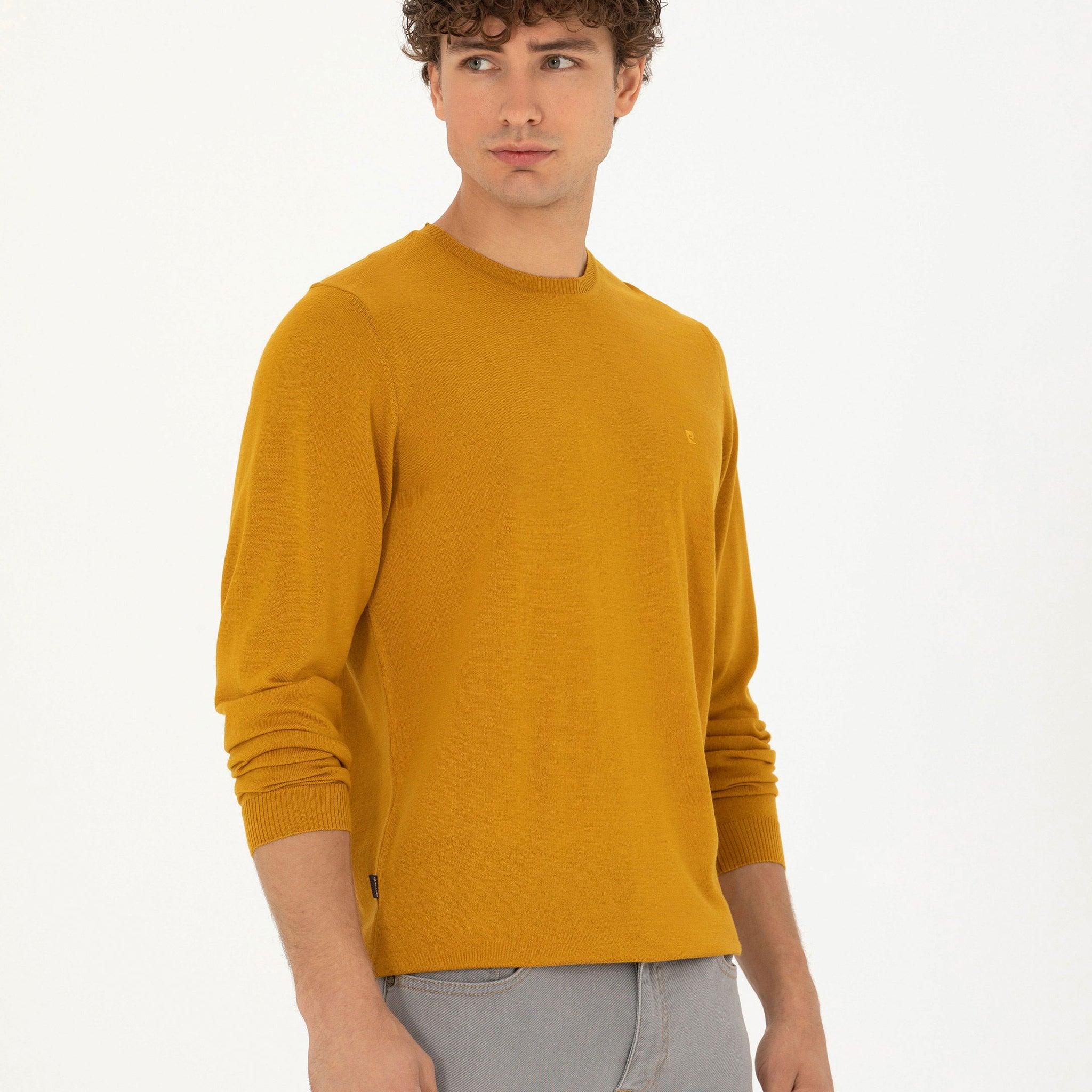 Saffron Slim Fit Crew Neck Wool Blend Basic Knitwear Sweater