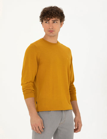 Saffron Slim Fit Crew Neck Wool Blend Basic Knitwear Sweater