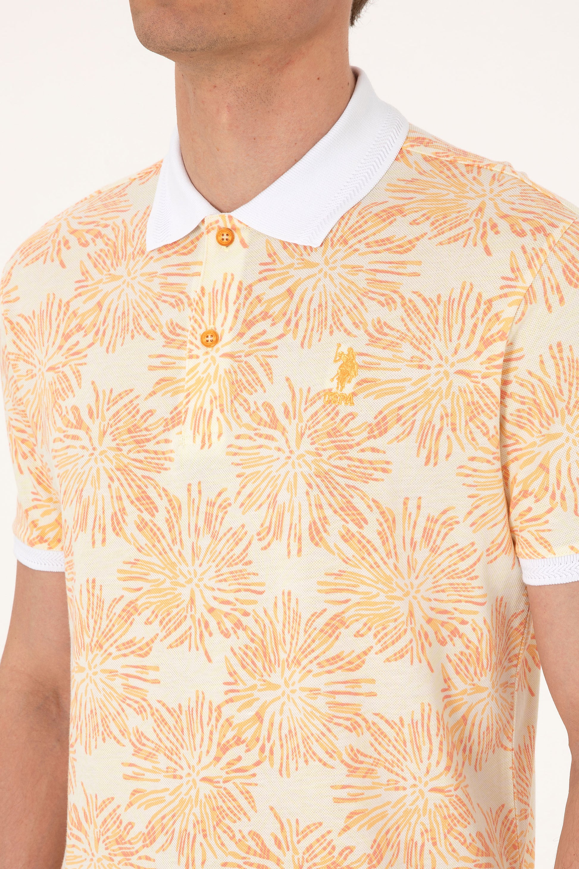 Men's Regular Fit Polo Neck Orange T-Shirt