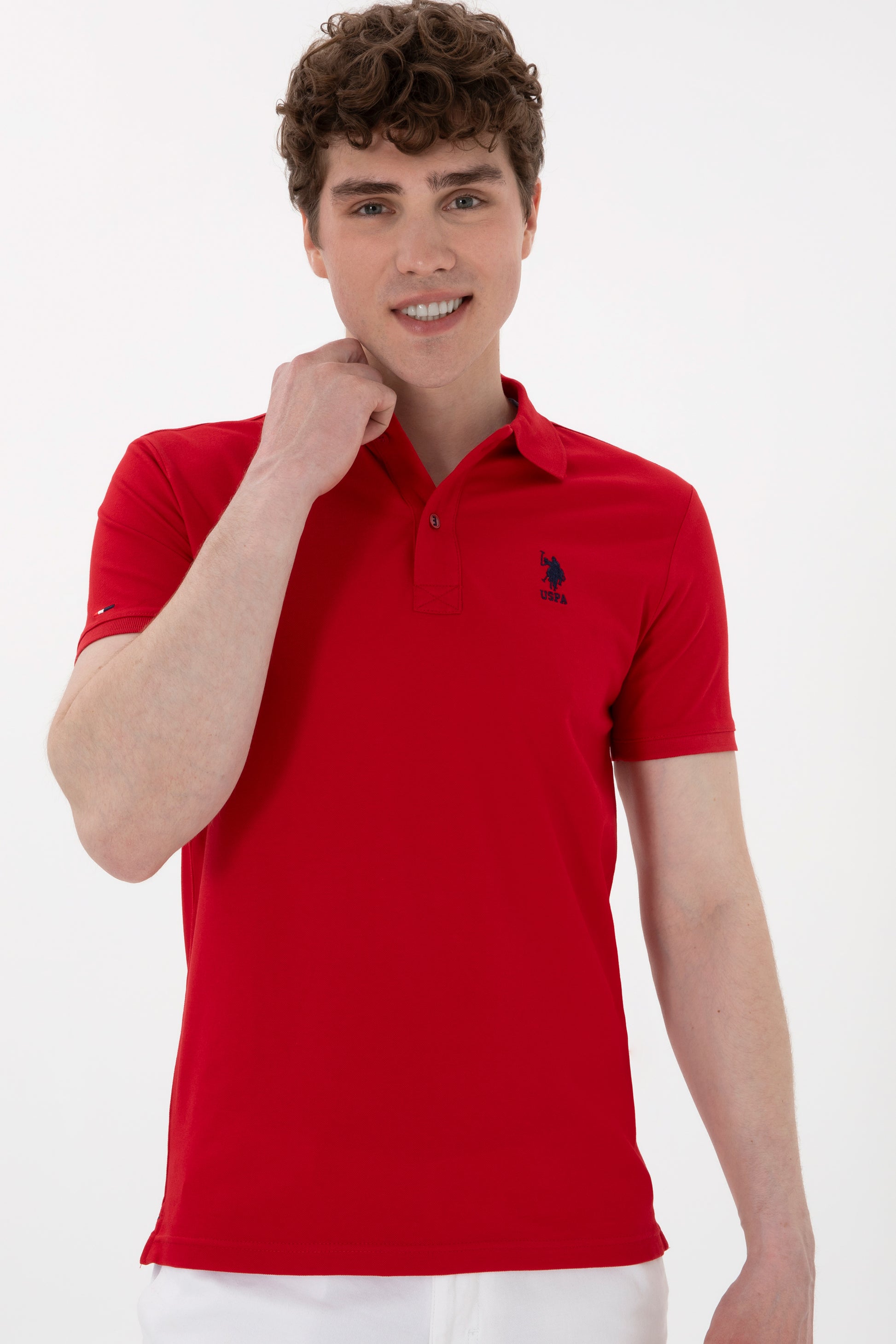 Men's Slim Fit Polo Neck Red Basic T-Shirt