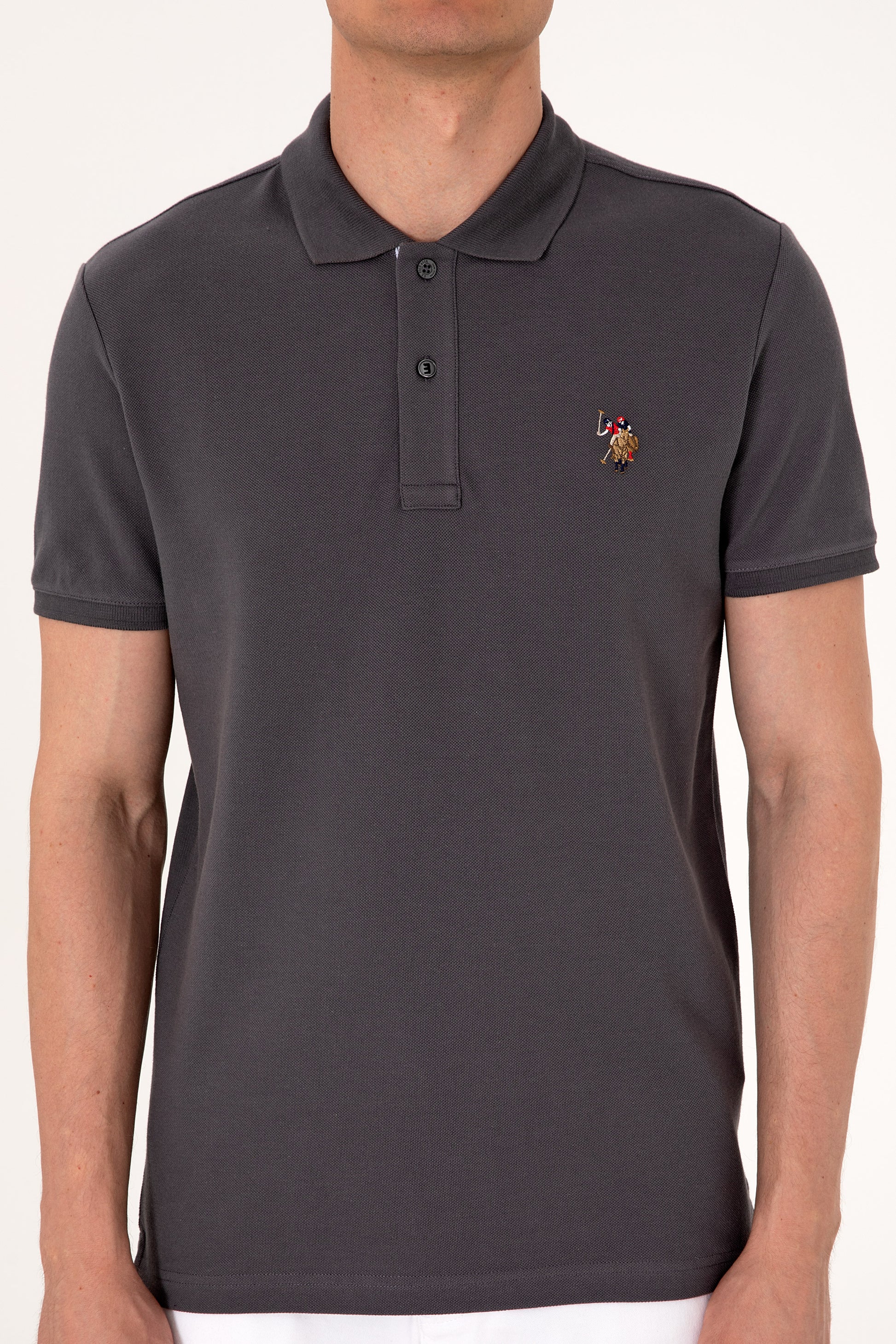 Men's Slim Fit Polo Neck Anthracite Basic T-Shirt