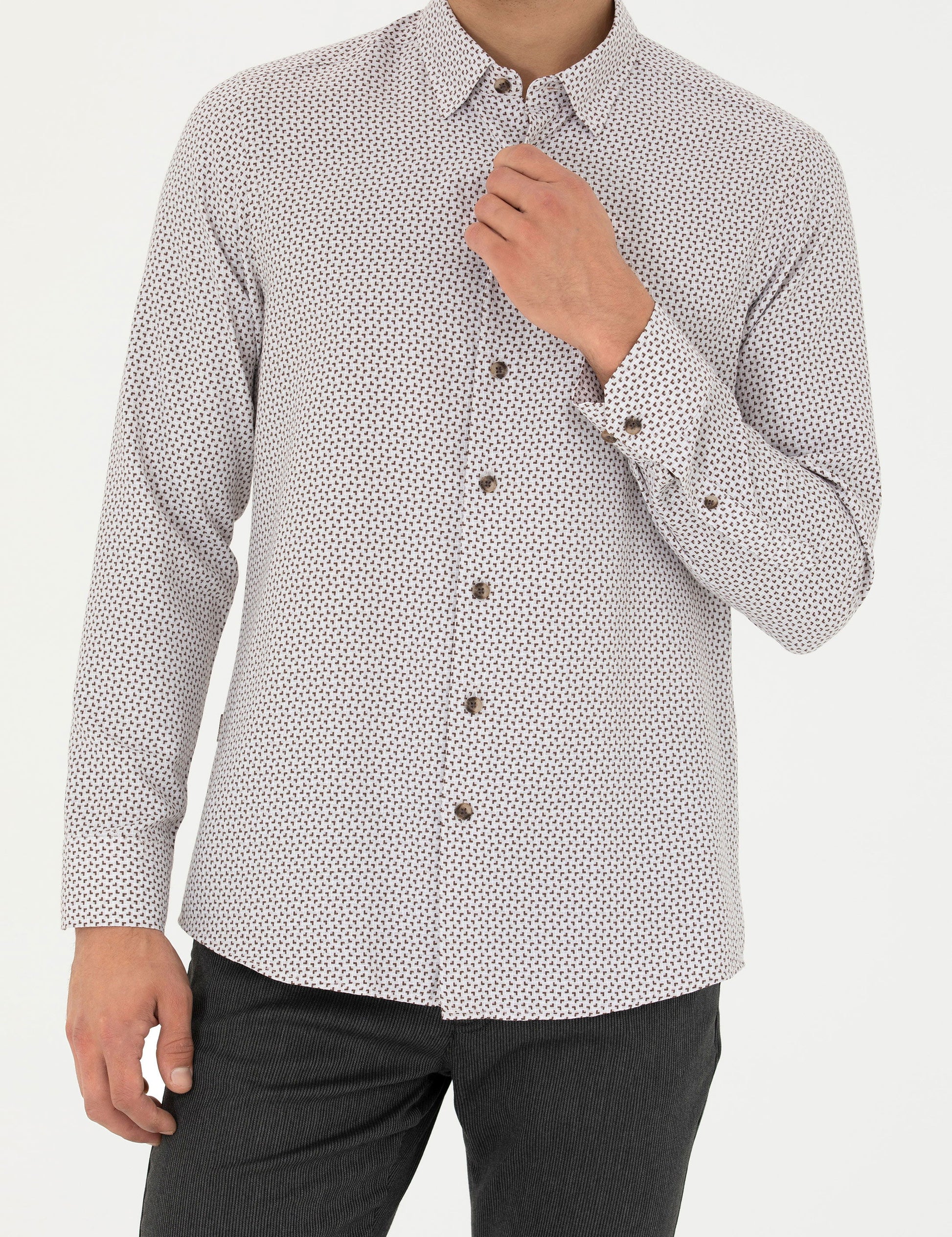 Brown Slim Fit Long Sleeve Shirt