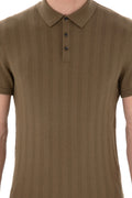 Men's Slim Fit Polo Neck Khaki Sweater T-Shirt