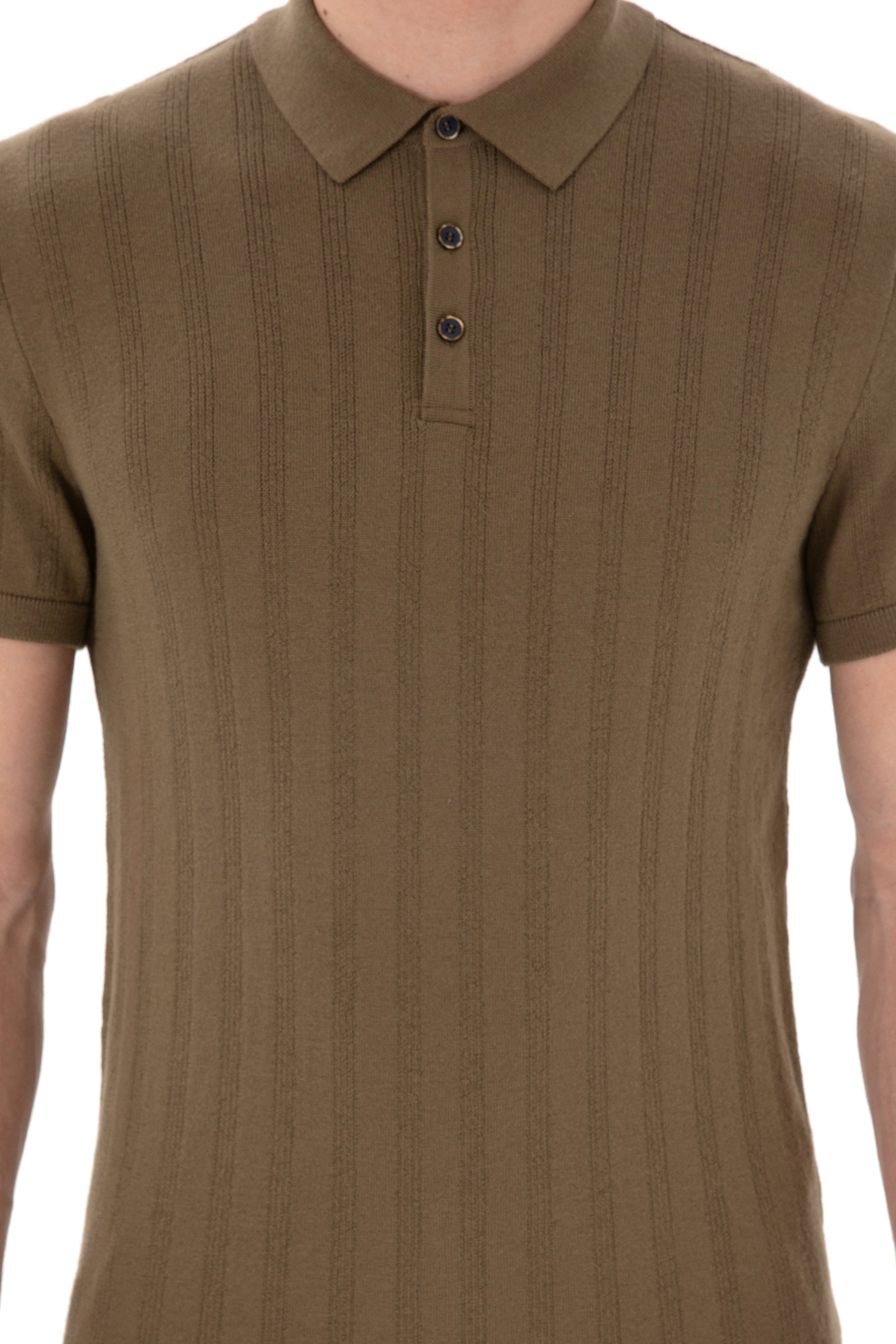 Men's Slim Fit Polo Neck Khaki Sweater T-Shirt