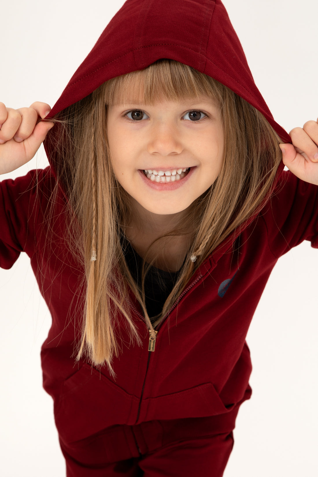 Girls' Burgundy Zipper Basic Sweatshirt