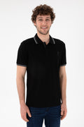 Men's Regular Fit Polo Neck Black Basic T-Shirt