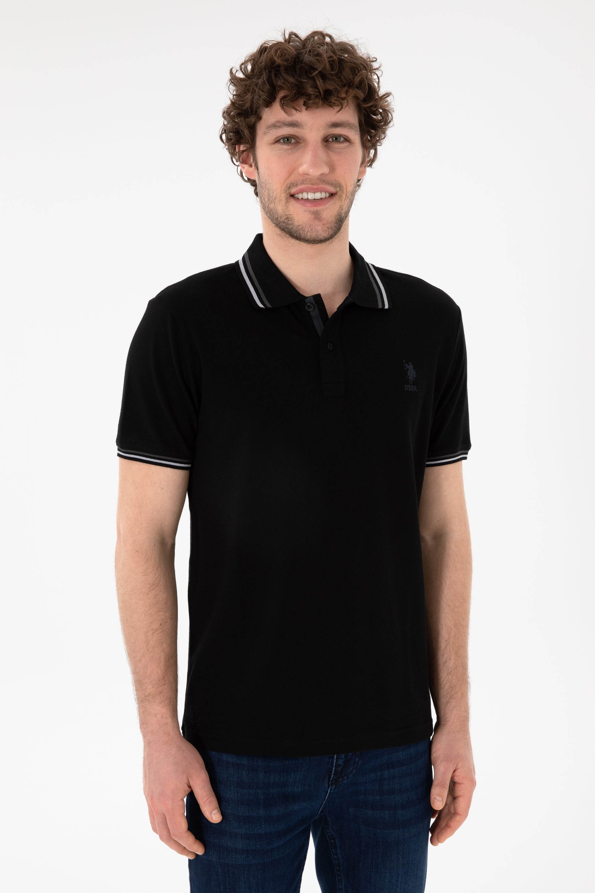 Men's Regular Fit Polo Neck Black Basic T-Shirt