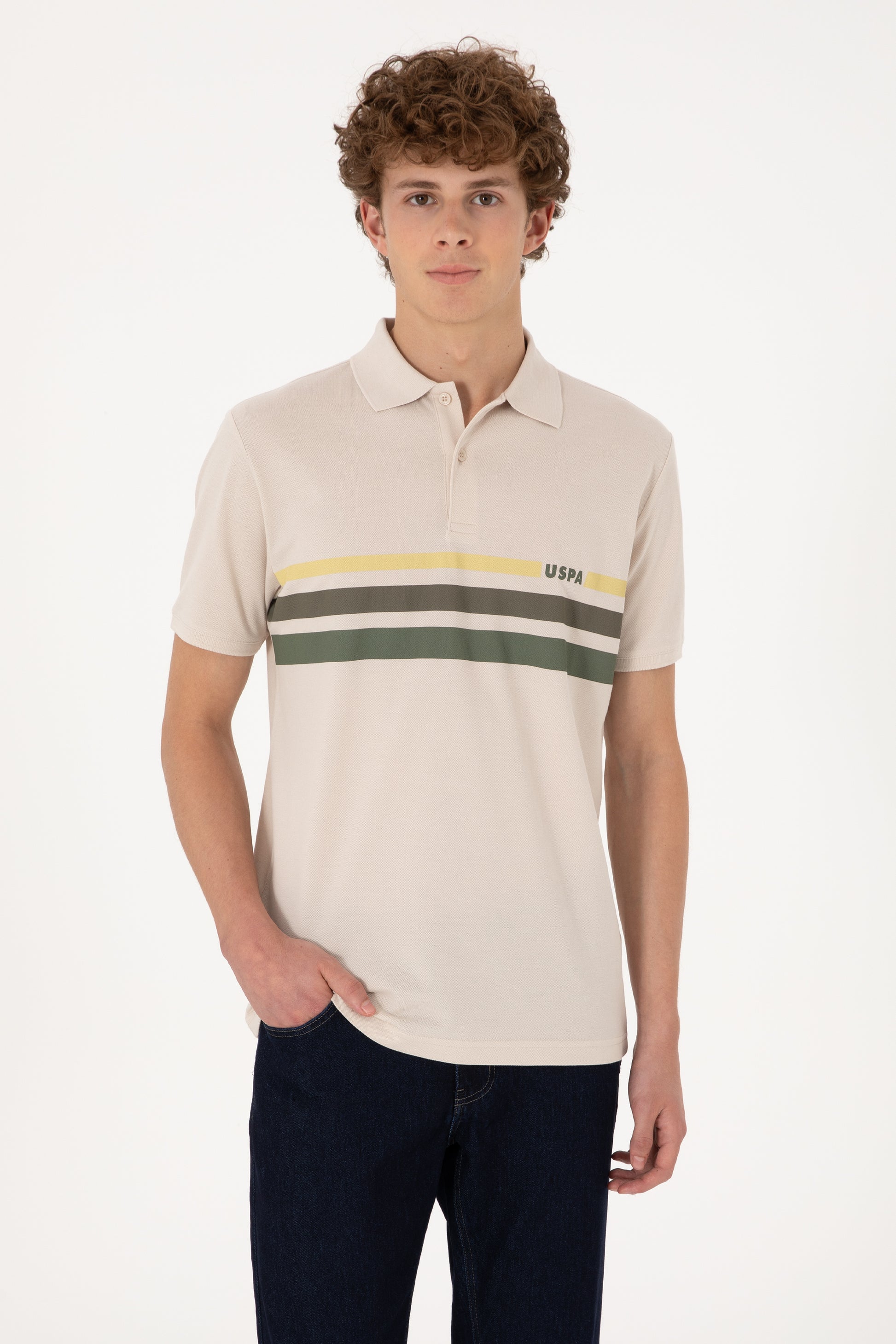 Men's Regular Fit Polo Neck Stone T-Shirt