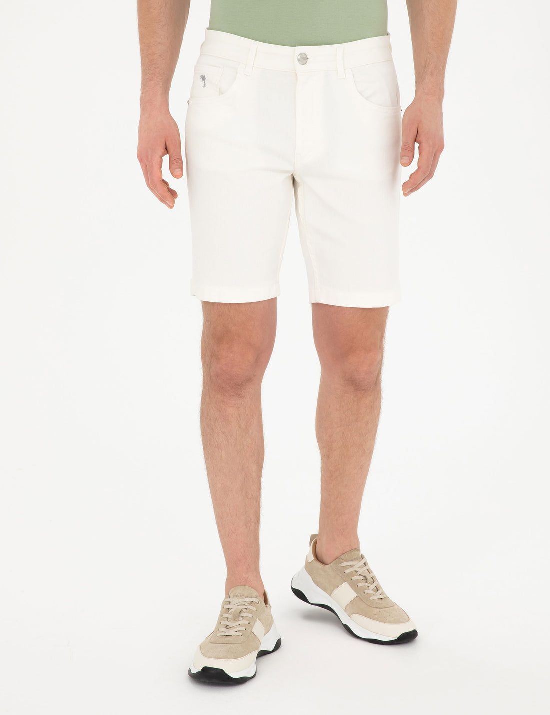 Ecru Slim Fit Jeans Shorts