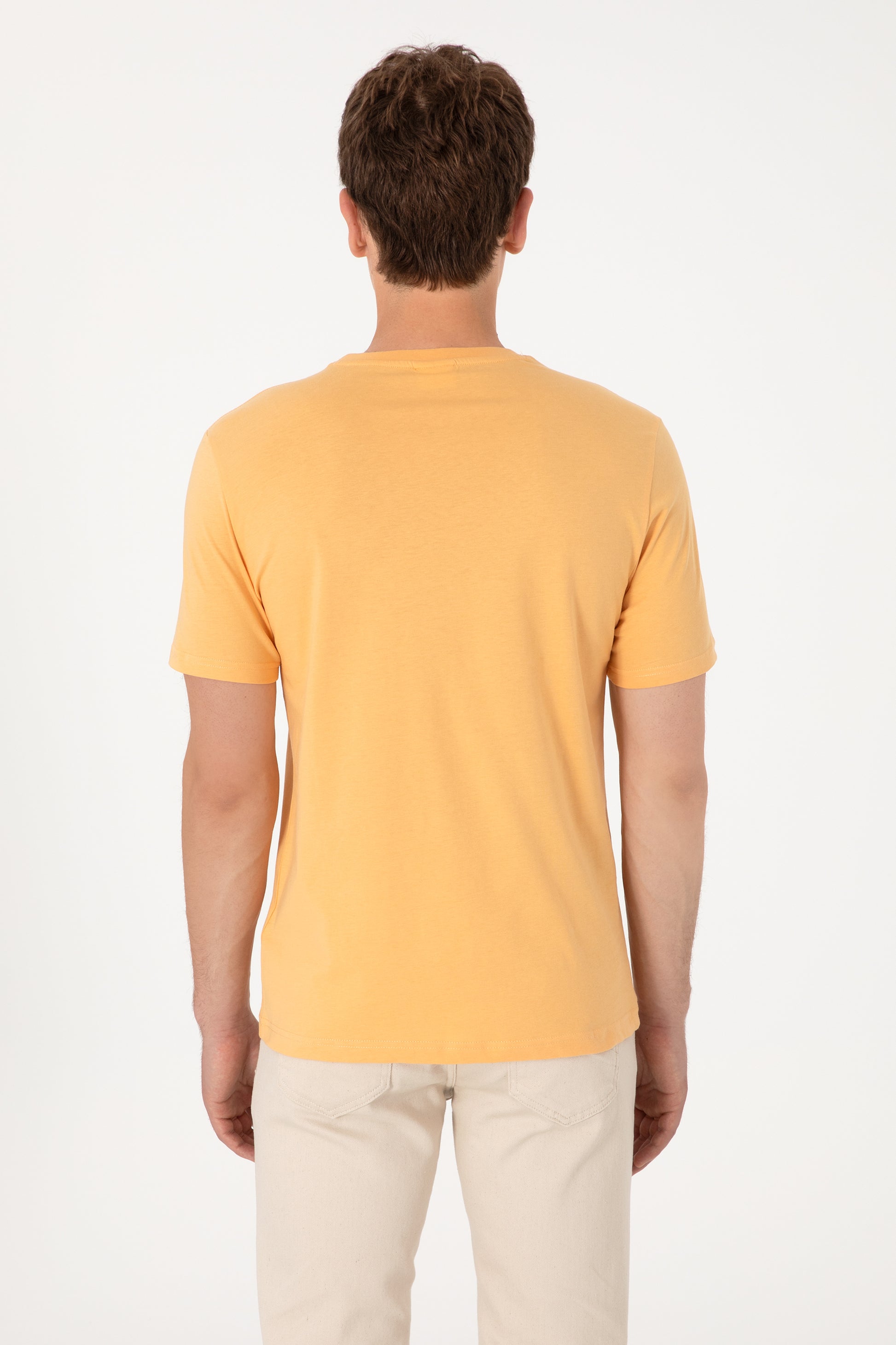 Men's Regular Fit Crew Neck Orange T-Shirt