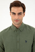 Men's Khaki Long Sleeve Basic Shirt