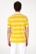 Men's Regular Fit Polo Neck Yellow Striped T-Shirt