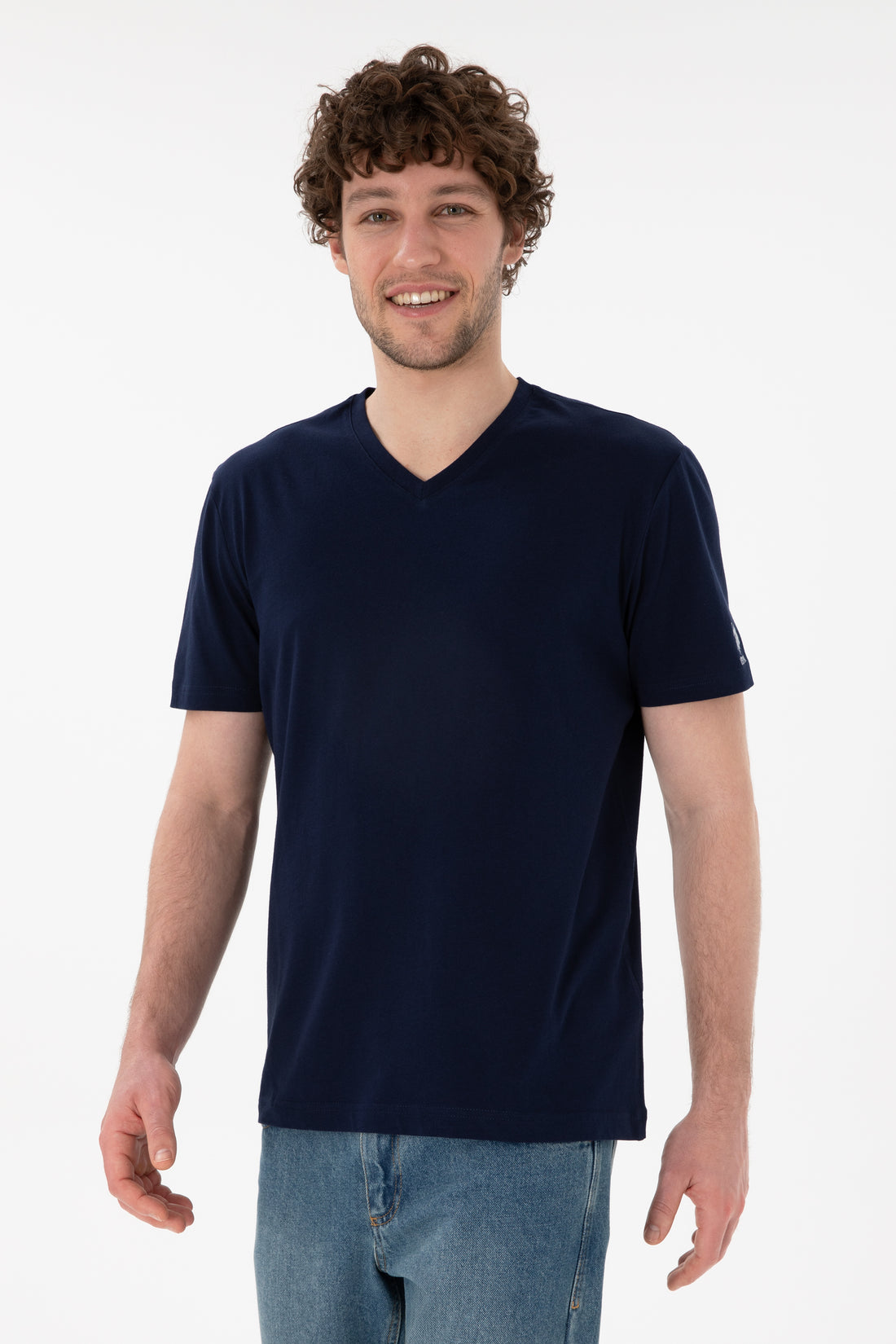 Men's Regular Fit V-Neck Navy Basic T-Shirt