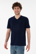 Men's Regular Fit V-Neck Navy Basic T-Shirt
