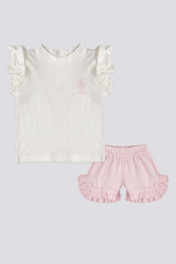 Baby Girl Pink Ruffle 2-Piece Short Sleeve T-Shirt Set