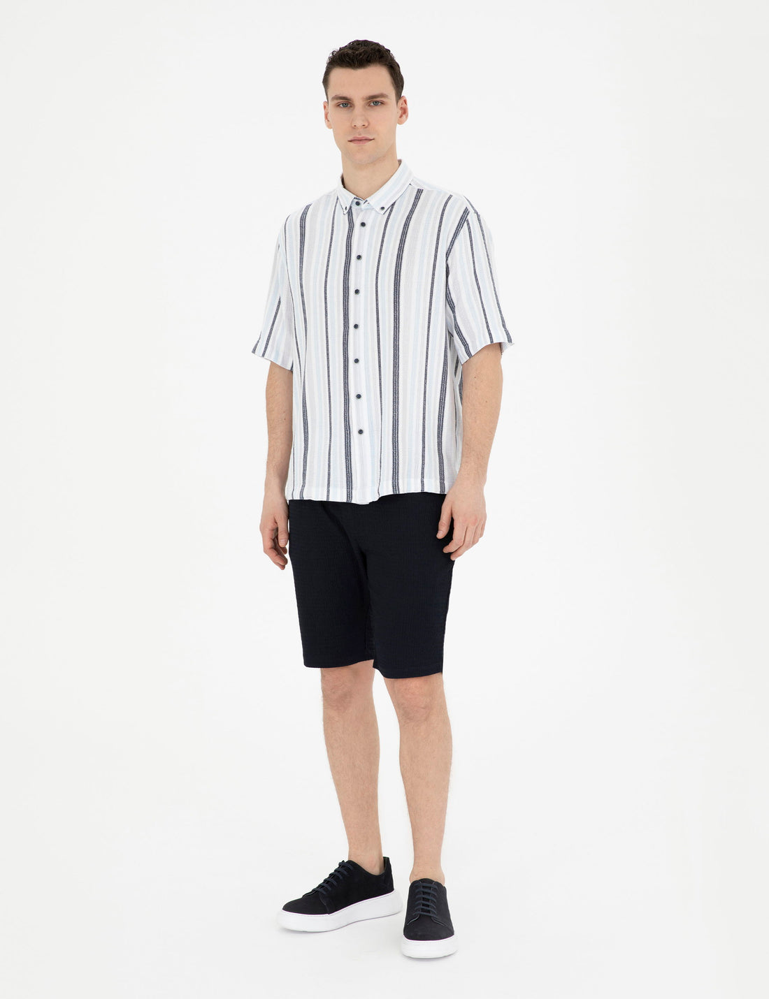Navy Regular Fit Knitted Shorts