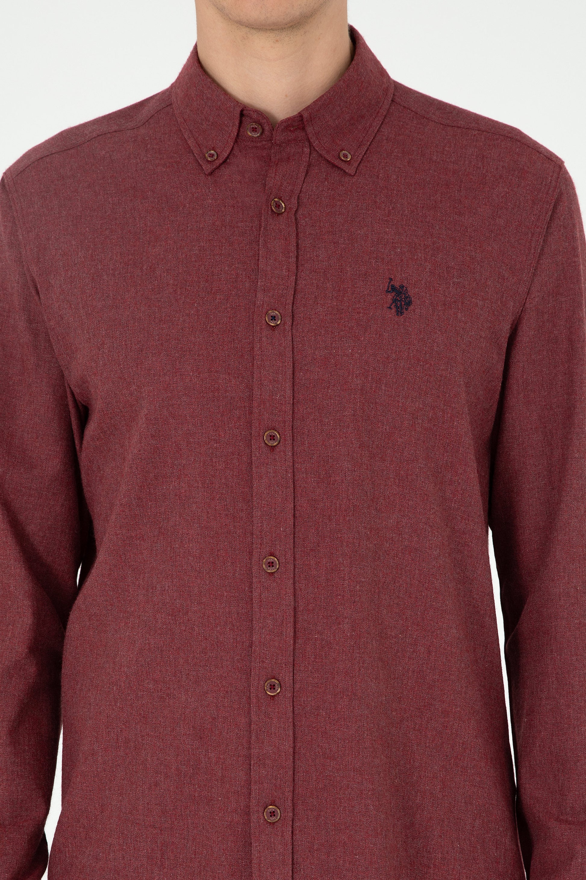 Men's Burgundy Long Sleeve Basic Shirt