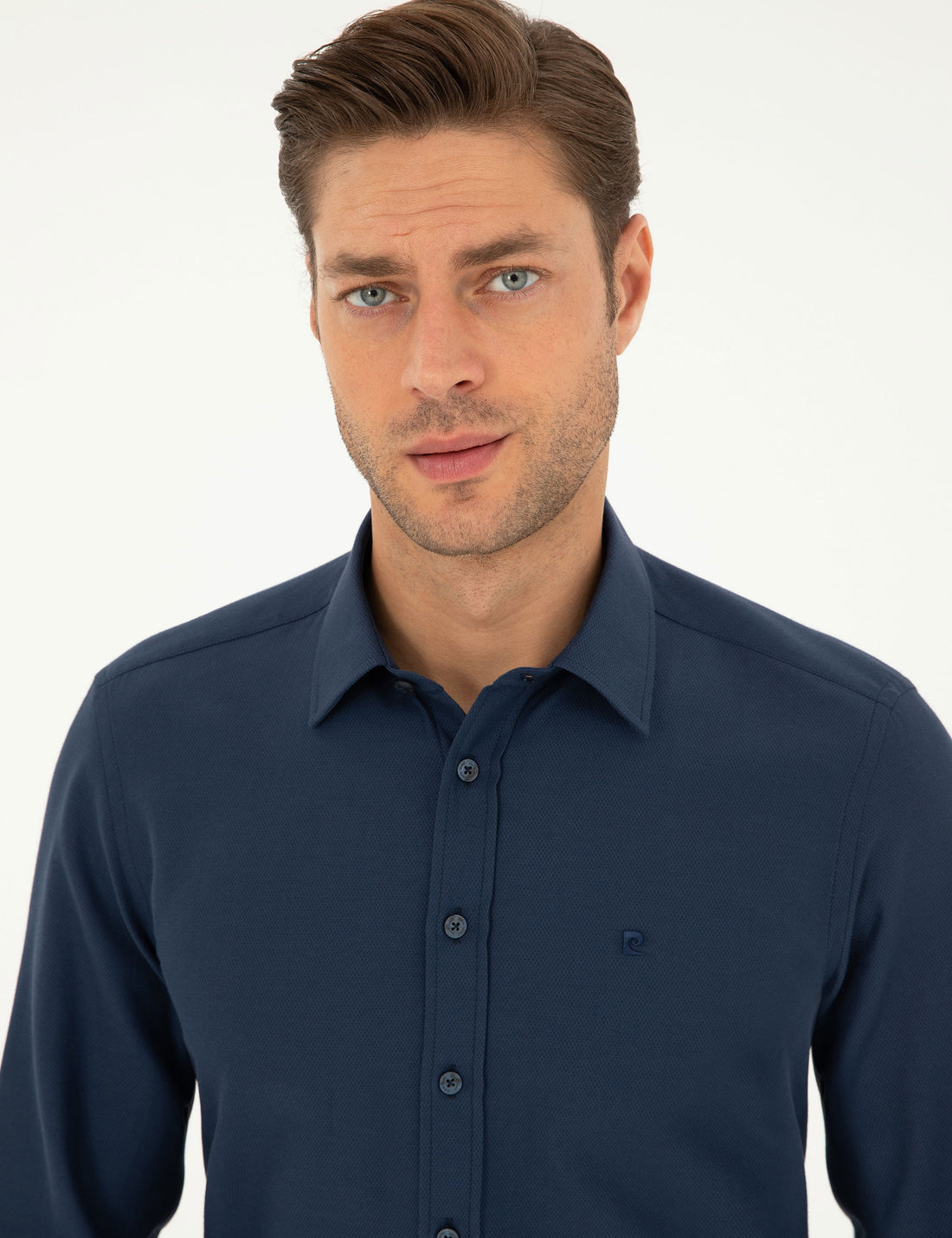 Navy Blue Slim Fit Chunky Long Sleeve Shirt