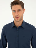 Navy Blue Slim Fit Chunky Long Sleeve Shirt