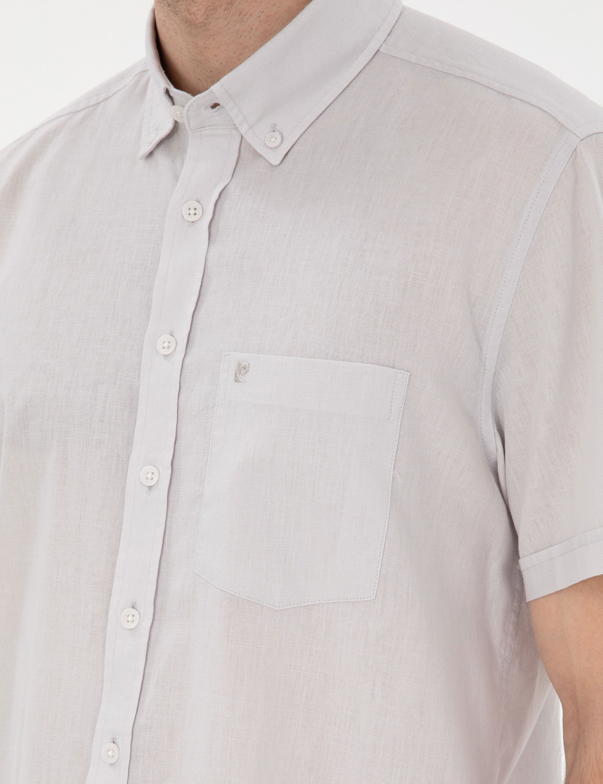Regular Fit Short Sleeve Shirt with Stone Linen Blend