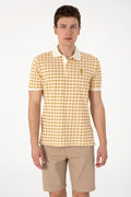 Men's Regular Fit Polo Neck Cream Print T-shirt