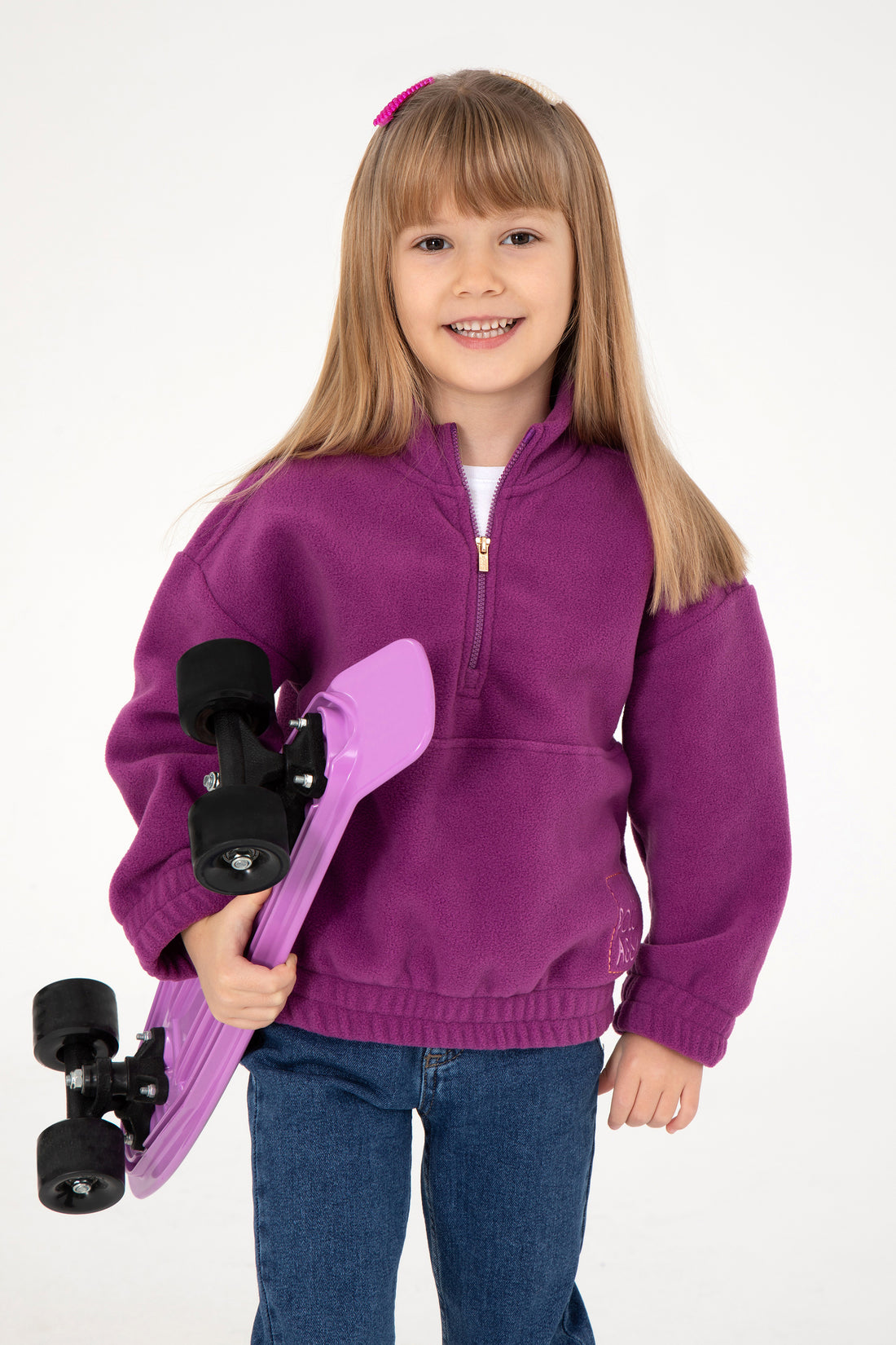 Girls' Half Zip Violet Fleece Sweatshirt